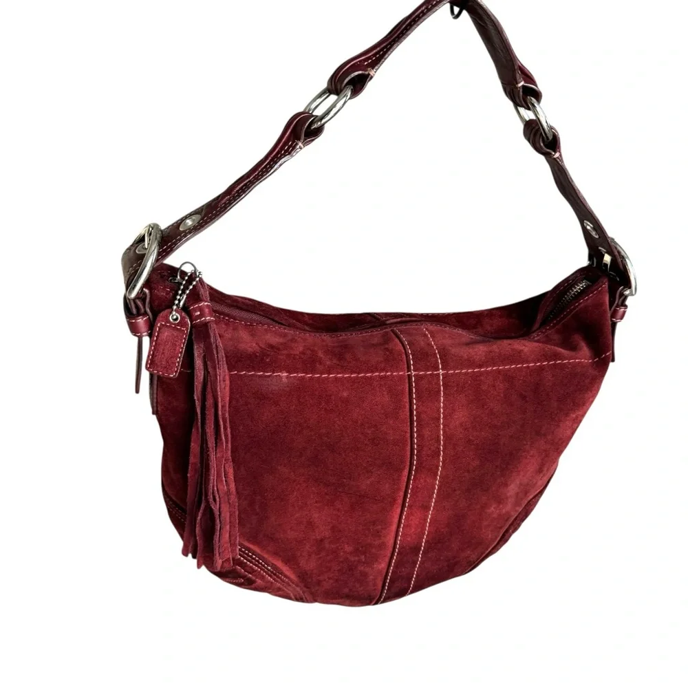 Vintage Coach Soho Red Suede Hobo Shoulder Bag - Picture 10 of 15